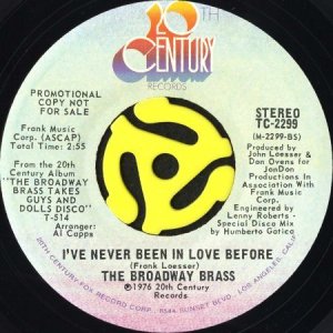 画像1: THE BROADWAY BRASS / I'VE NEVER BEEN IN LOVE BEFORE (45's) (PROMO) (1)