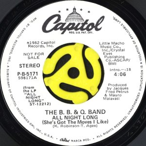 画像1: THE B.B. & Q. BAND / ALL NIGHT LONG (SHE'S GOT THE MOVES I LIKE) (45's) (WHITE PROMO) (1)